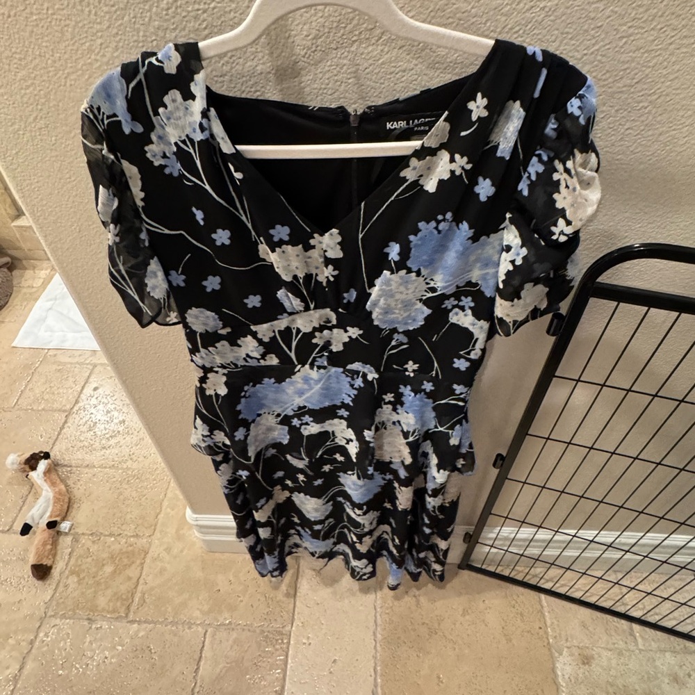Karl Lagerfeld Black and Blue Floral Midi Dress